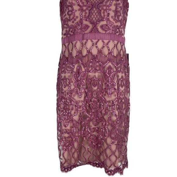 Tadashi Shoji Miranda Sequin Embroidered Cocktail Dress Mauve Size 4 - Picture 5 of 10